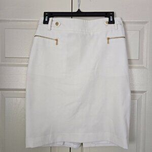 Calvin Klein White Career Pencil Skirt with Gold Accents